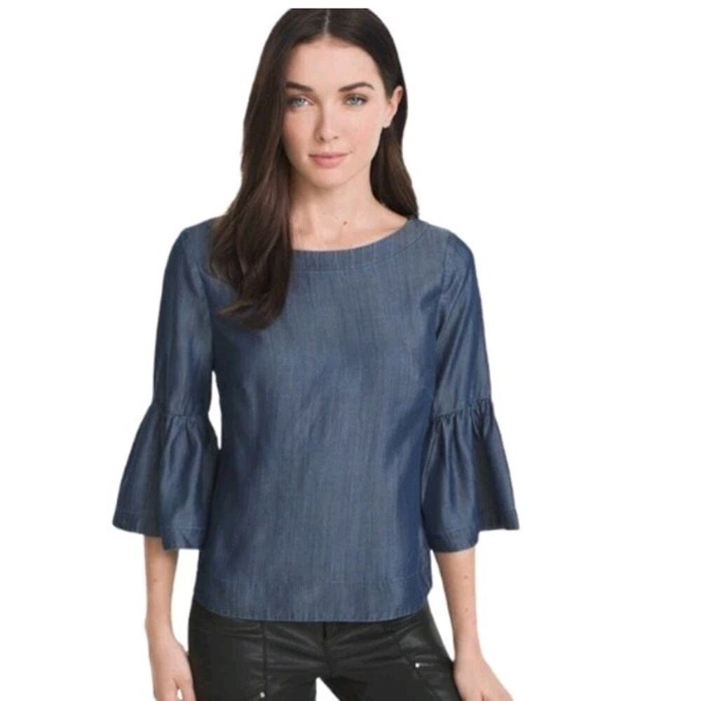 White House Black Market Emma Chambray Bell Sleeve Top Size 14